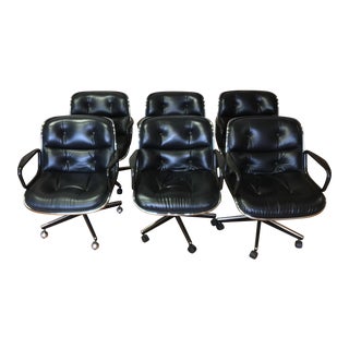 Charles Pollock for Knoll Executive Black Leather Chairs - Set of 6 For Sale