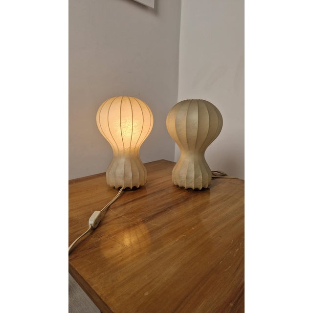 Small Gatto Cocoon Table Lamps by Achille and Pier Giacomo Castiglioni for Flos, 1960s, Set of 2, in Very Good conditions....