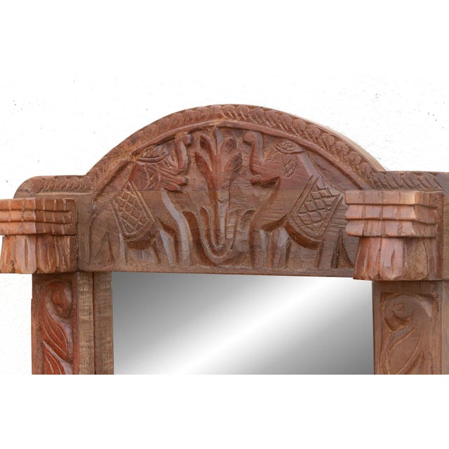 Dark Walnut Finish Tribal Carved Mirror For Sale - Image 4 of 7