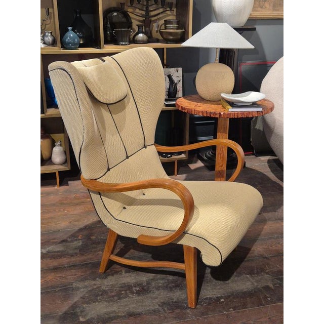 Swedish Modern Wingback Chair with Leather Details, 1940s For Sale - Image 12 of 14