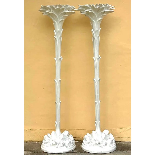 Plastic Vintage Regency Molded Fiberglass Palm Tree Torchere Lamps After Serge Roche- A Pair For Sale - Image 7 of 12