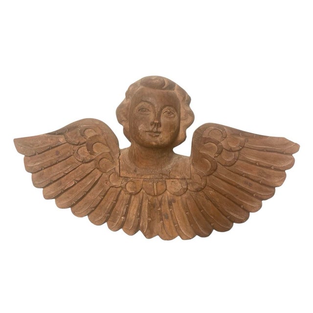 Antique Neoclassical Carved Wood Cherub Winged Wall Plaque For Sale - Image 4 of 12