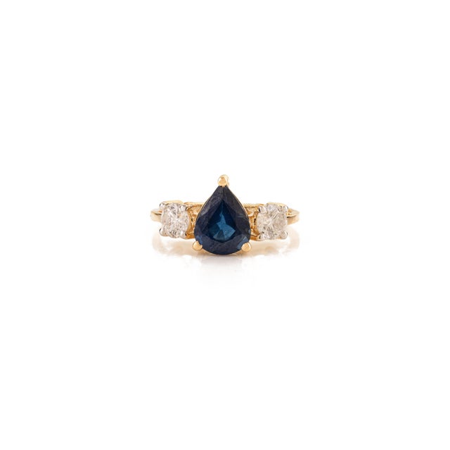 Art Deco 1.7 Ct Pear Sapphire Diamond Early Art Deco Ring Size 6 in 14k Gold For Sale - Image 3 of 14