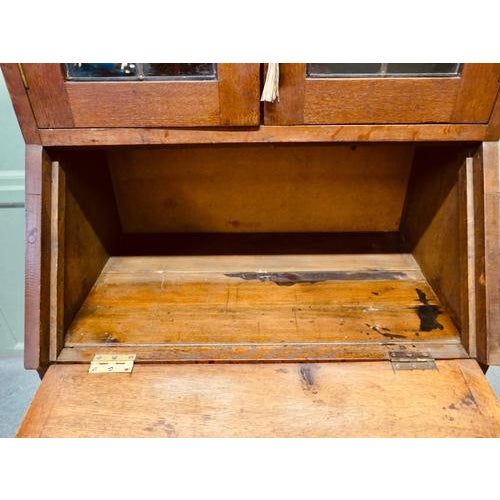 Late 19th Century Arts & Crafts Golden Oak and Stained Glass Students Secretaire, 1880 For Sale - Image 5 of 8