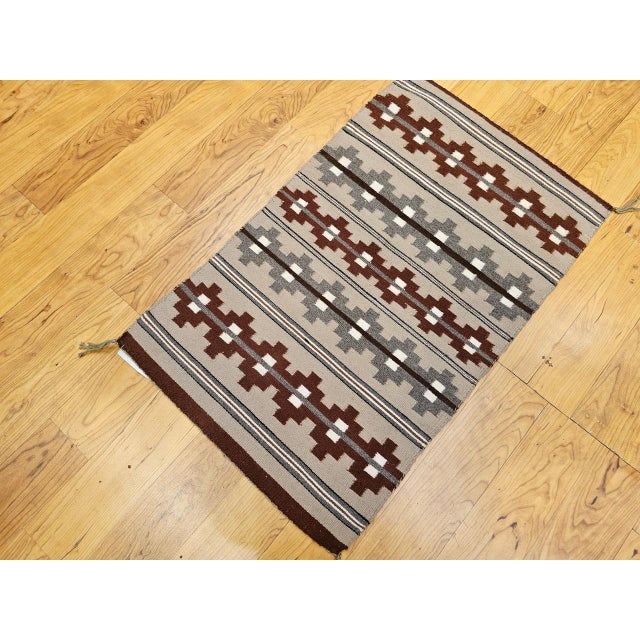 Vintage Native American Indian Navajo Rug, Geometric Banded Pattern, Wool & Cotton, 2x3 For Sale - Image 14 of 14