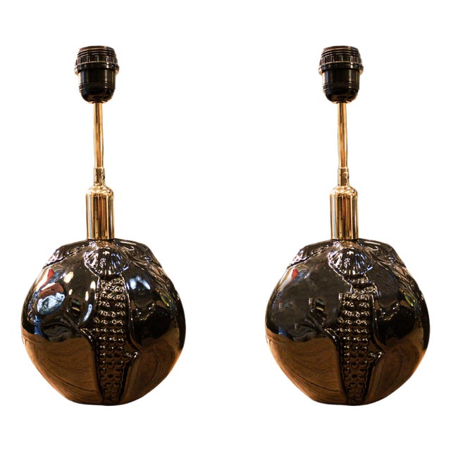 Vintage Black Granada Lamps, 1950s, Set of 2 For Sale
