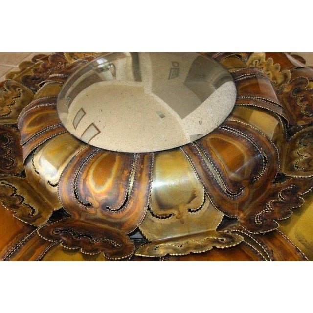 Brutalist Brutalist Mixed Metal Sunburst Convex Wall Art Mirror For Sale - Image 3 of 11