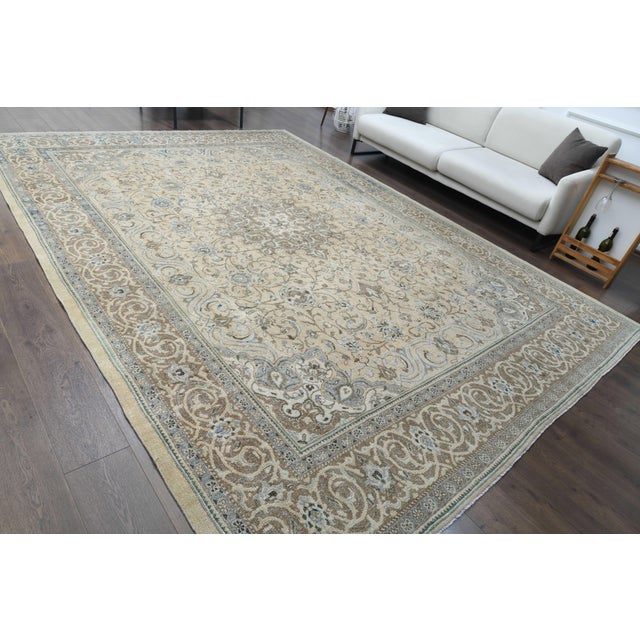 1970s 1970s Vintage Persian Handmade Wool Cotton Beige Area Rug For Sale - Image 5 of 11