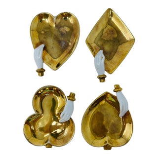 Mid-Century Hollywood Regency 22k Gold Playing Card Suit Trinket Dishes - Set of 4 For Sale