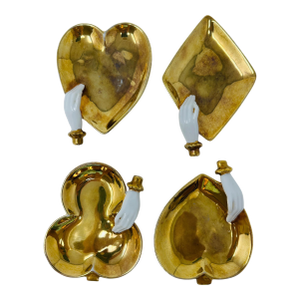 Mid-Century Hollywood Regency 22k Gold Playing Card Suit Trinket Dishes - Set of 4