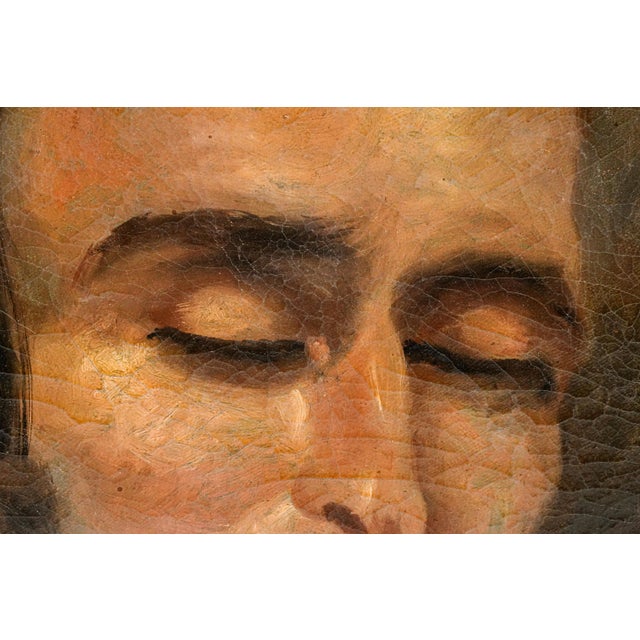 19th Century Rare Victorian Antique Post Mortem Deceased Dead Man Oil Painting on Canvas Mourning Art For Sale - Image 5 of 16
