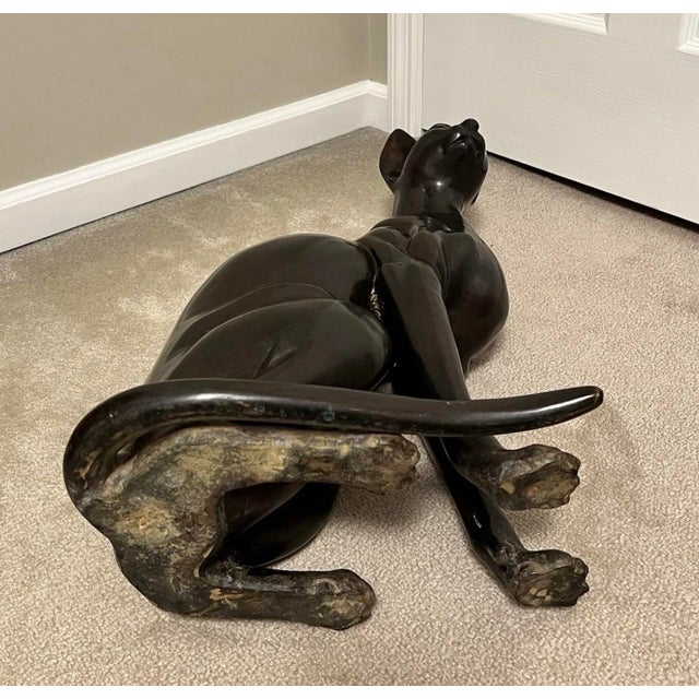 Mid 20th Century Large Bronze Art Deco Egyptian Revival Cat Sculpture 24.5” For Sale - Image 6 of 12
