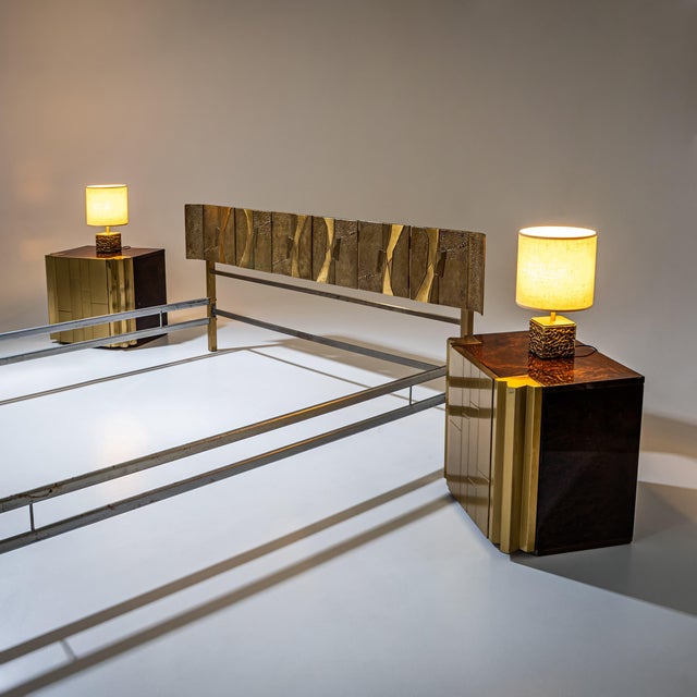 1970s Bed With Brass Headboard by Luciano Frigerio, Italy, 1970s For Sale - Image 5 of 11