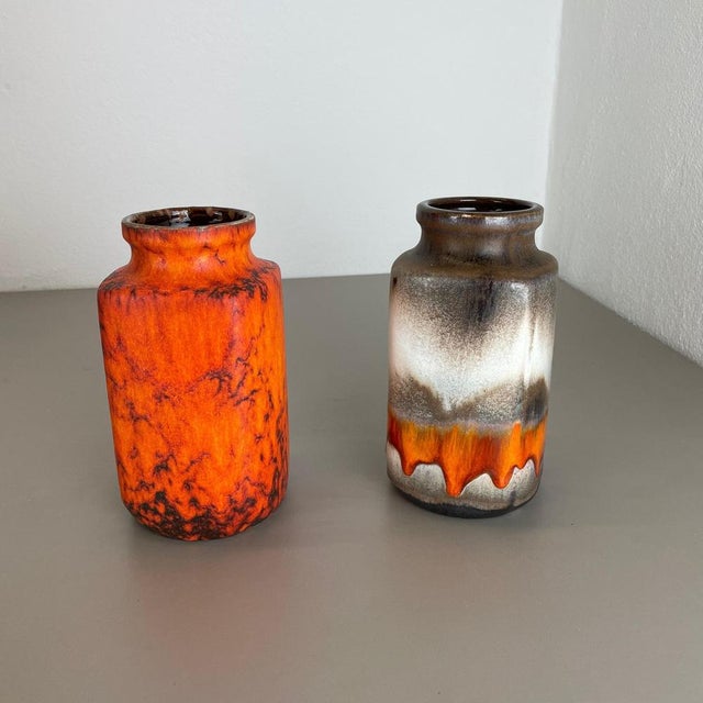 Fat Lava Orange Pottery Vases attributed to Scheurich, Germany, 1970s, Set of 2 For Sale - Image 15 of 18