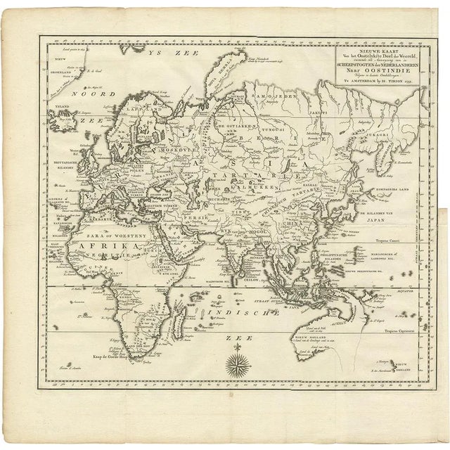 Antique Map of the Eastern Part of the World by Tirion, 1755 For Sale