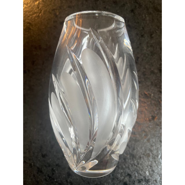 Small hand cut crystal bud vase with frosted accents. Signed on the bottom “Marquis by Waterford”. Thick walled, good weight