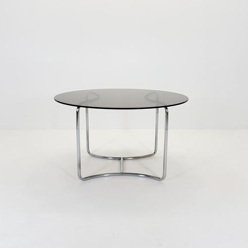 Mid-Century Modern Italian Round Smoked Glass Table and Cantilever Chairs by Gastone Rinaldi, 1970s, Set of 7 For Sale - Image 16 of 18