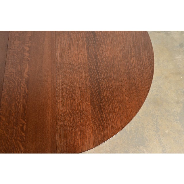 Stickley Brothers Antique Mission Oak Arts & Crafts Pedestal Extension Dining Table, Newly Refinished For Sale - Image 11 of 15