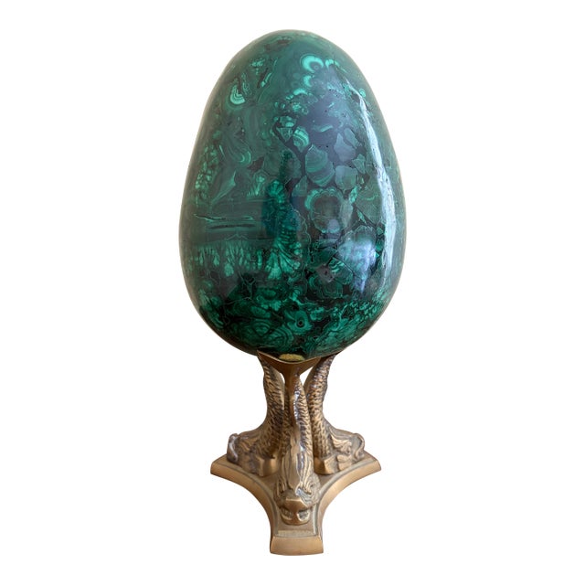 Monumental Malachite Egg on Brass Stand For Sale