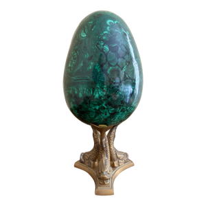 Monumental Malachite Egg on Brass Stand