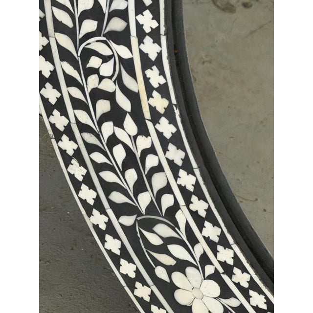 Black Aditya Handicrafts 32.75” Black & White Bone Inlay Floral Round Mirror, India, 2021 For Sale - Image 8 of 12