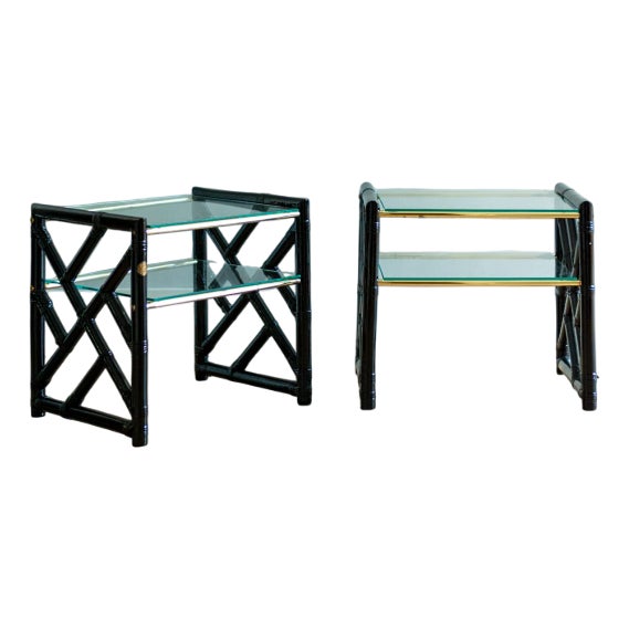 Black Lacquered Bamboo Bedside Tables, 1970s, Set of 2 For Sale