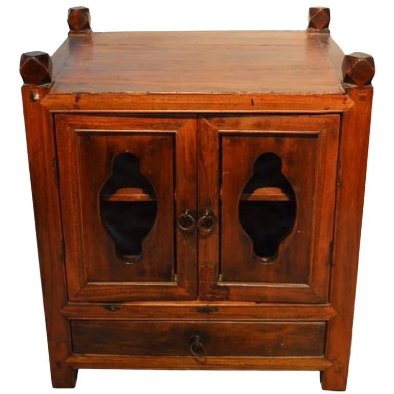 Antique Chinese 1800s Dark Brown Lacquered Bedside Cabinet With