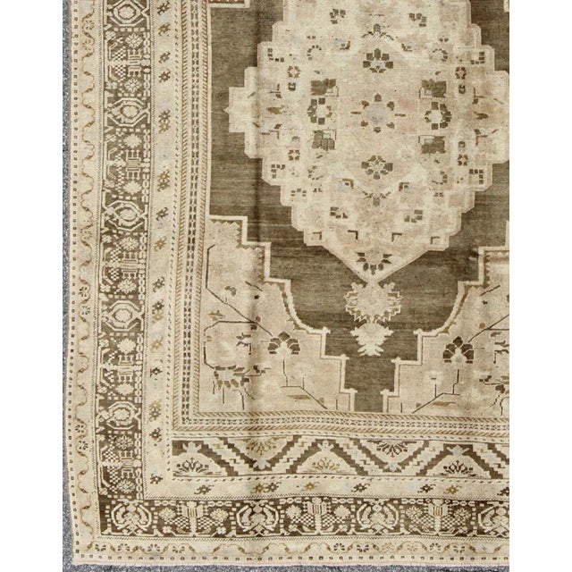 Tribal Earth Tone Vintage Turkish Oushak Rug With Tribal Geometric Designs 6'4 X 9'7 For Sale - Image 3 of 9