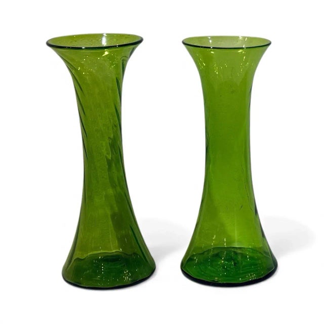 Glass Blenko Olive Green 20” Optic Swirl Floor Vase 6928 For Sale - Image 7 of 8