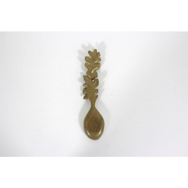 Wood Hand Carved Wood Spoon Folk Art Treen Welsh Love Spoon Oak Leaves and Acorn For Sale - Image 7 of 9
