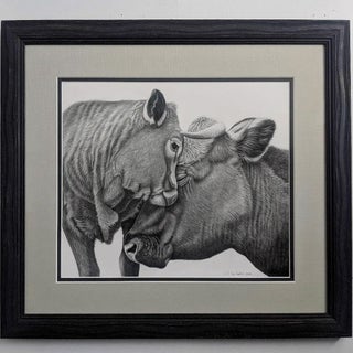 Beloved by Tammy Liu-Haller | Graphite on Paper Drawing of Two Cows Touching Heads For Sale