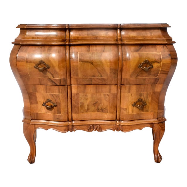 Italian Oyster Burl Olive Commode Bombe Chest For Sale