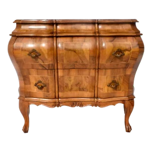 Italian Oyster Burl Olive Commode Bombe Chest