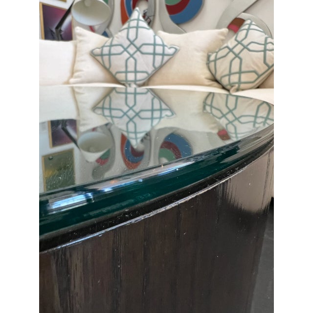 Brown Contemporary Cylindrical Coffee Table With Glass Top For Sale - Image 8 of 9