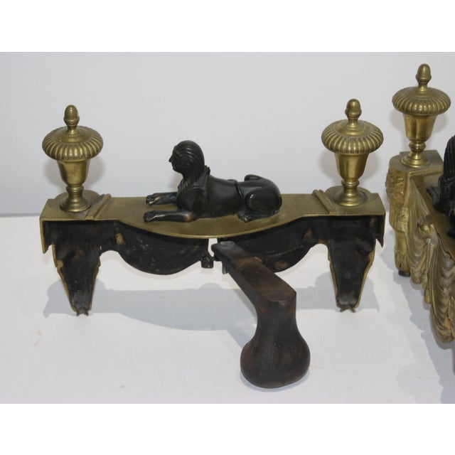 Traditional Antique Sphinx Chenets Egyptian Revival For Sale - Image 3 of 13