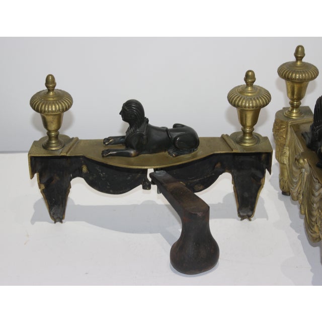 Traditional Sphinx Chenets Egyptian Revival 19th Century - A Pair For Sale - Image 3 of 13