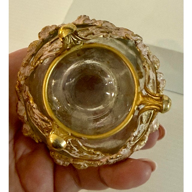Vintage French Style Ormolu Glass Perfume Bottle With Floral Filigree Stopper Hollywood Regency For Sale - Image 12 of 12