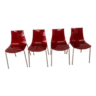 Set of 4 Red, Acrylic "Ice Chairs" by Calligaris Made in Italy Circa 1990s For Sale