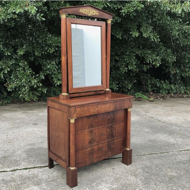 Traditional 19th Century French Empire Period Mahogany Chest of Drawers With Mirror For Sale - Image 3 of 16
