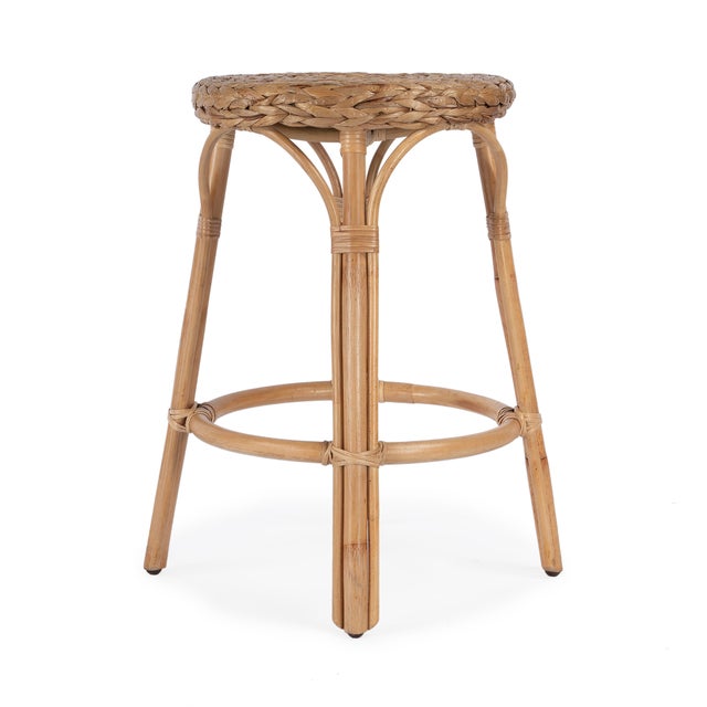 Spritely Home Accent Furniture Tobias 24 in. Seat Height Round Rattan Backless Counter Stool, Natural Hyacinth For Sale - Image 4 of 6