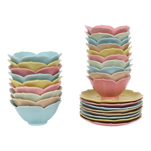 Mid Century Modern Lotus Plates and Bowls in Pastel Colors - Set of 27