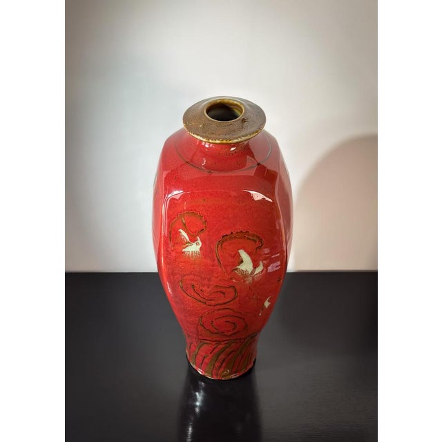 1980s Vintage Red Glazed Vase by David Frith, 1980s For Sale - Image 5 of 11