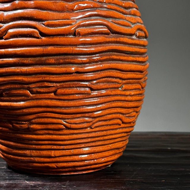 Ceramic Vintage Hand Coiled Orange Postmodernist Glazed Ceramic Vase, Signed (1973) For Sale - Image 7 of 11