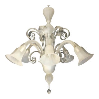 Vintage Murano Frosted Glass Eight Arm Chandelier W/ New Wiring For Sale