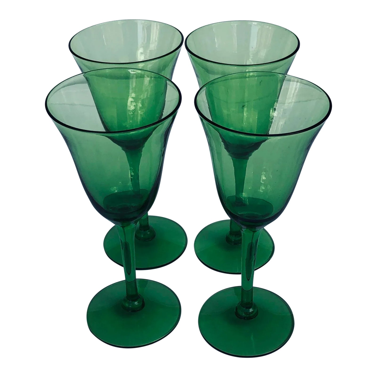 Vintage Green Glass Stemware S/4 Chairish