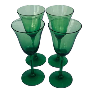 Vintage Green Glass Stemware S/4