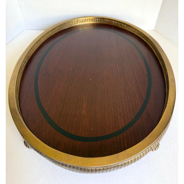 Traditional Neoclassical Oval Wood and Brass Footed Tray For Sale - Image 10 of 12