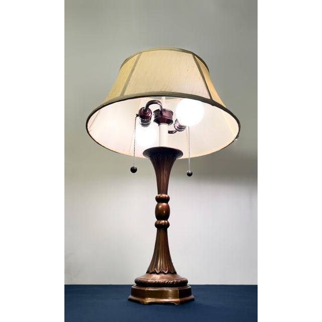 1970s 1970s Neoclassical Stiffel American Bronze Column Lamp - Dual Light Pull Chain For Sale - Image 5 of 12