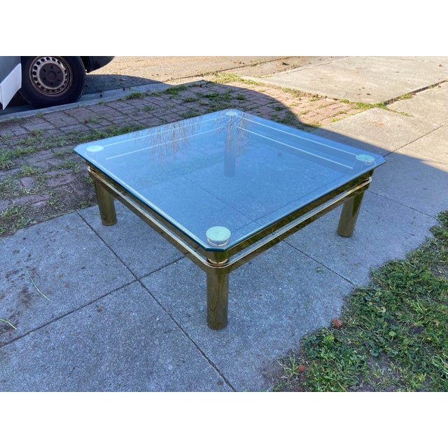 Vintage Mid Century Modern Milo Baughman Style Brass & Glass Coffee Table For Sale - Image 10 of 12