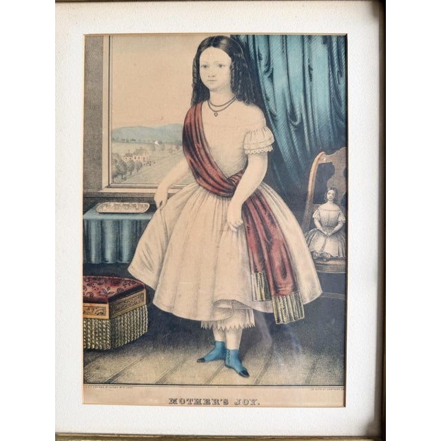 Printmaking Materials “Mother's Joy” Antique Color Lithograph Print by Kellogg in Carved Wood Adirondack Frame For Sale - Image 7 of 13